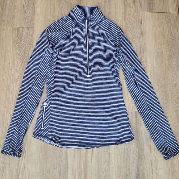 Athleta Striped Half Zip Top - Blue and White Size Small - Picture 1 of 7